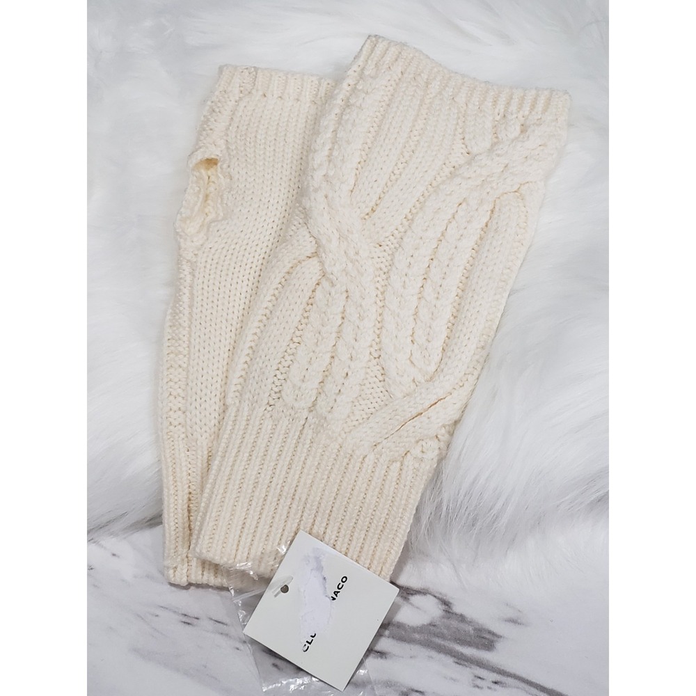 NEW IN CREAM 100% MERINO WOOL Club Monaco Fingerless Gloves Hand Warmers